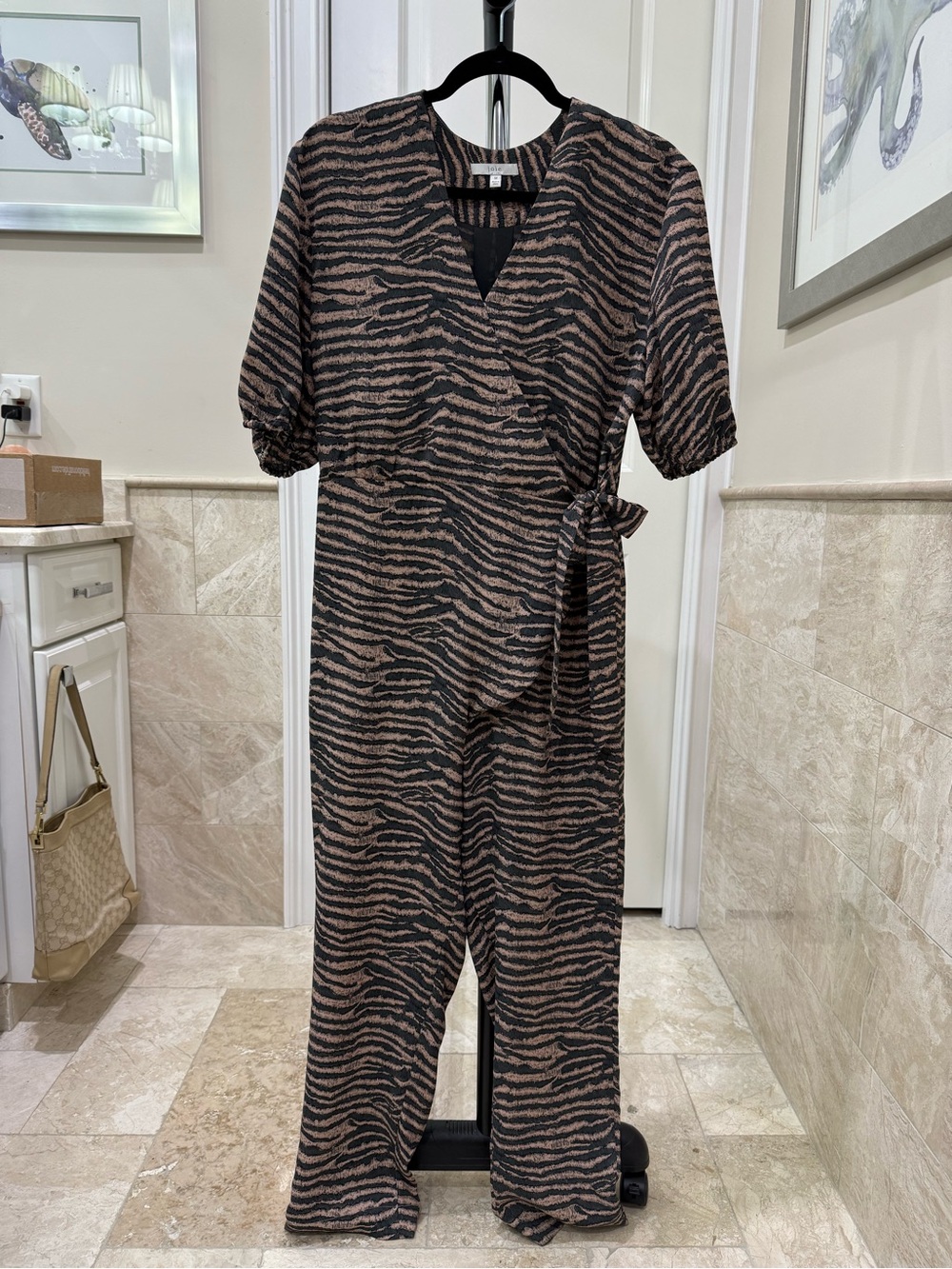 Joie Zebra Print Wrap Jumpsuit - Brown/Black Medium